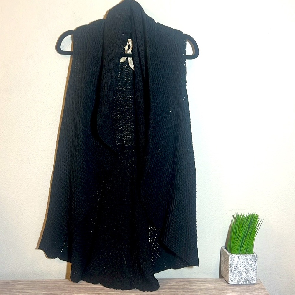 Mystree Crochet Knit Black Open Cardigan Cover Up Sweater Vest